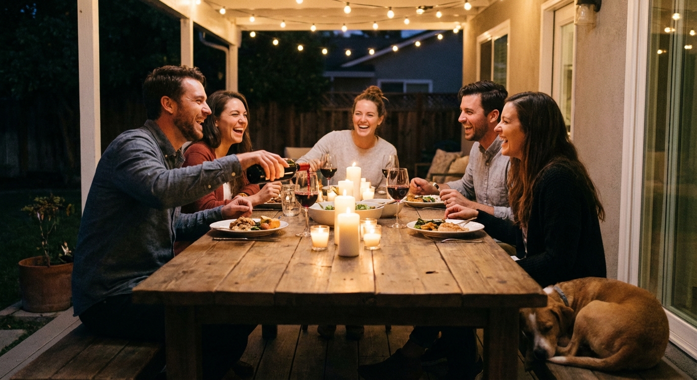 Friends at a dinner table