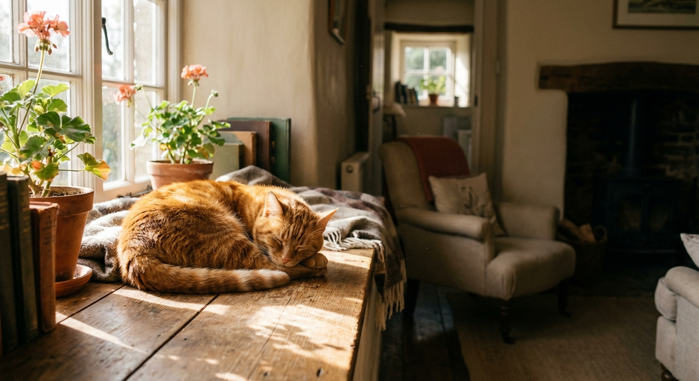 Cat sleeping in a sunbeam