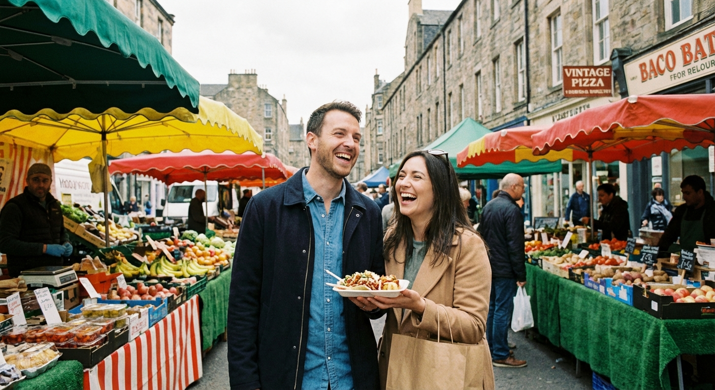 Couple at a food market