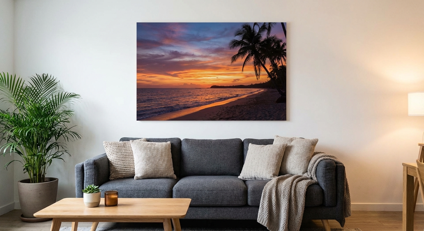 Canvas print on a living room wall